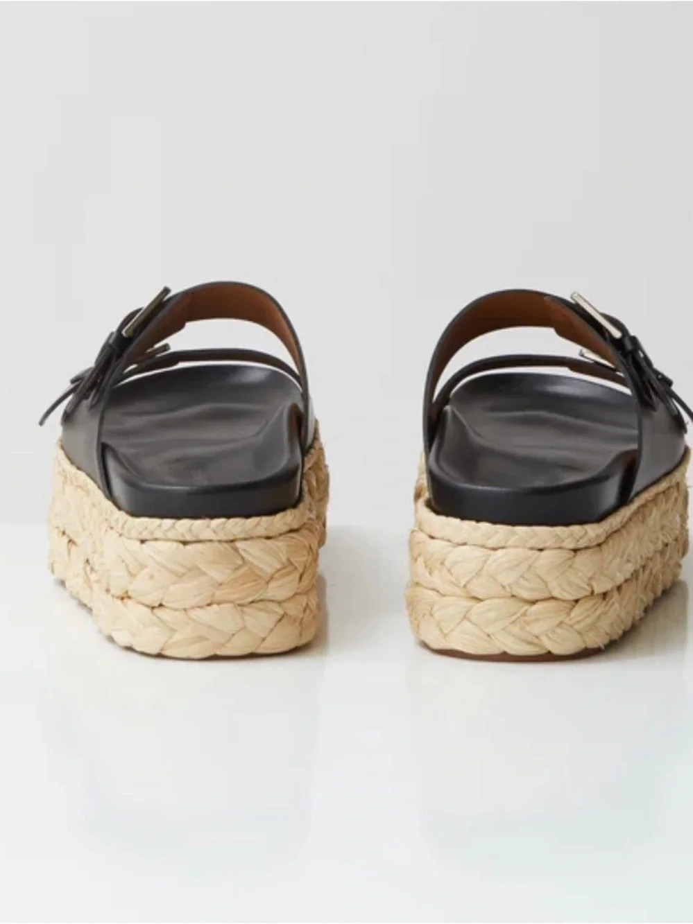 Robert Clergerie Qiana2 Buckle Espadrille Platform Sandals Black Size-37 NIB